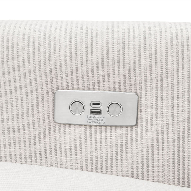 M11288FCSLB,Babyletto,Kiwi Glider Recliner w/ Electronic Control and USB in Fog Chatham Stripe Performance Eco-Weave w/LB