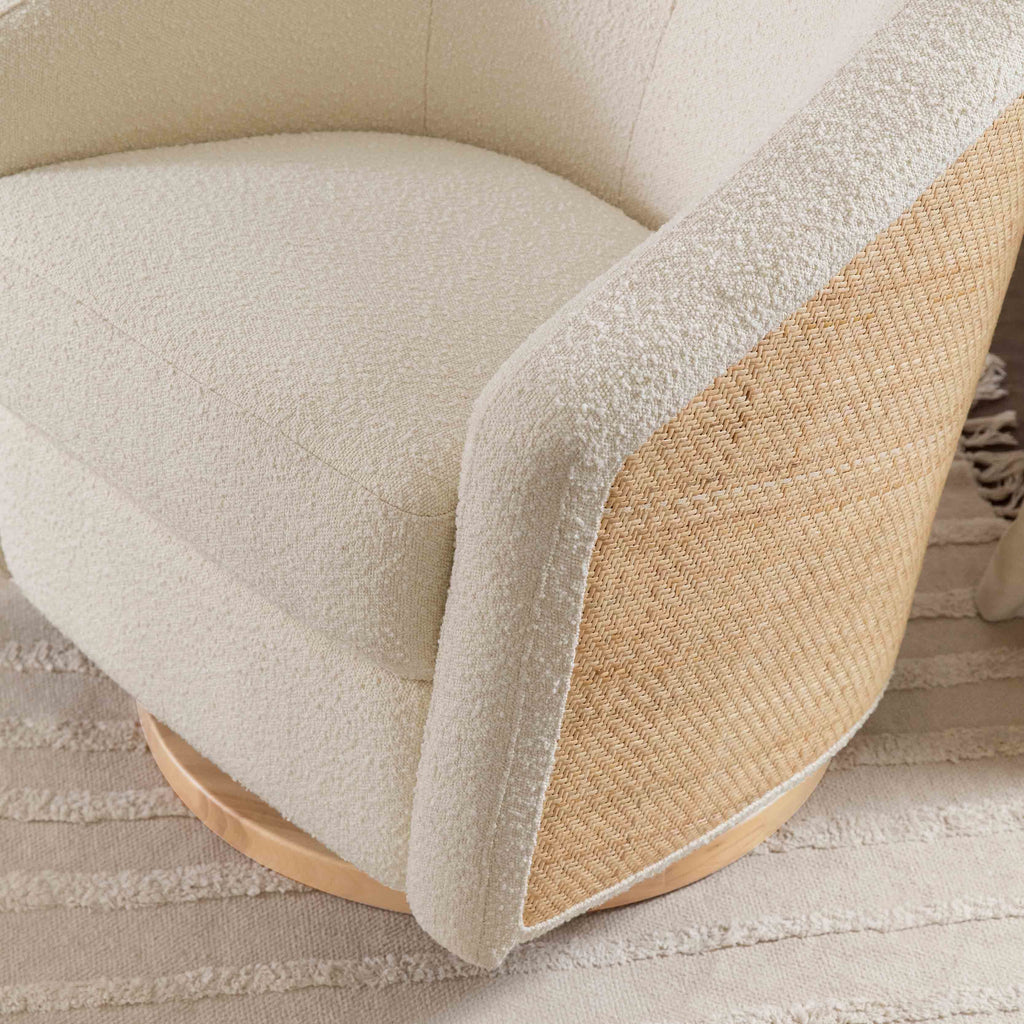 M5887WBCL,Babyletto,Madison Swivel Glider in Ivory Boucle and Cane w/Light Wood Base