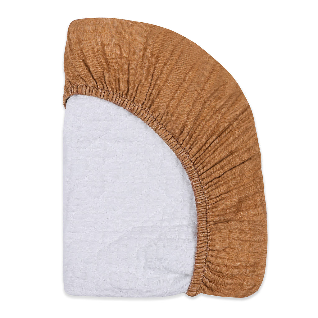T29537BTS,Burnt Sienna Quilted Muslin Changing Pad Cover in GOTS Certified Organic Cotton