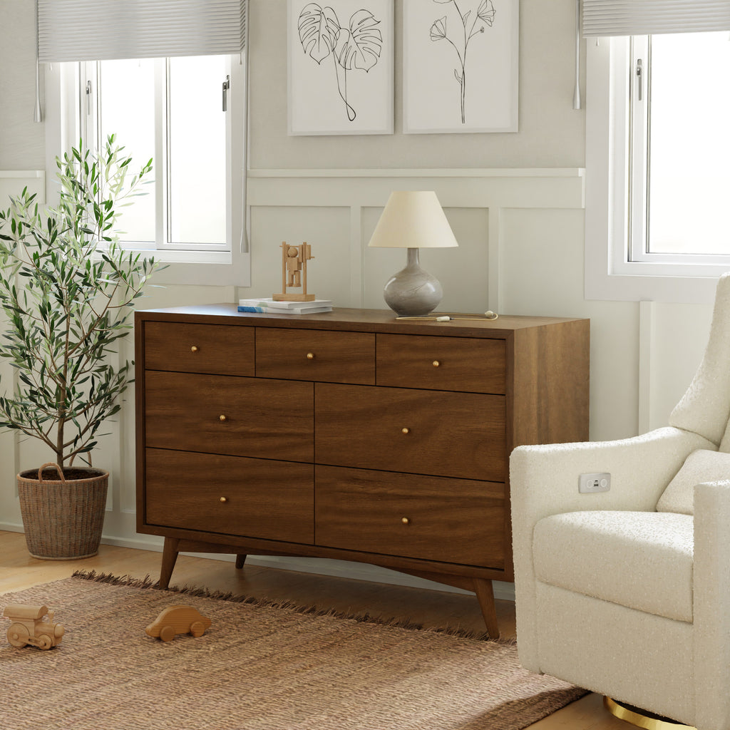 M15916NL,Babyletto,Palma 7-Drawer Double Dresser  Assembled in Natural Walnut