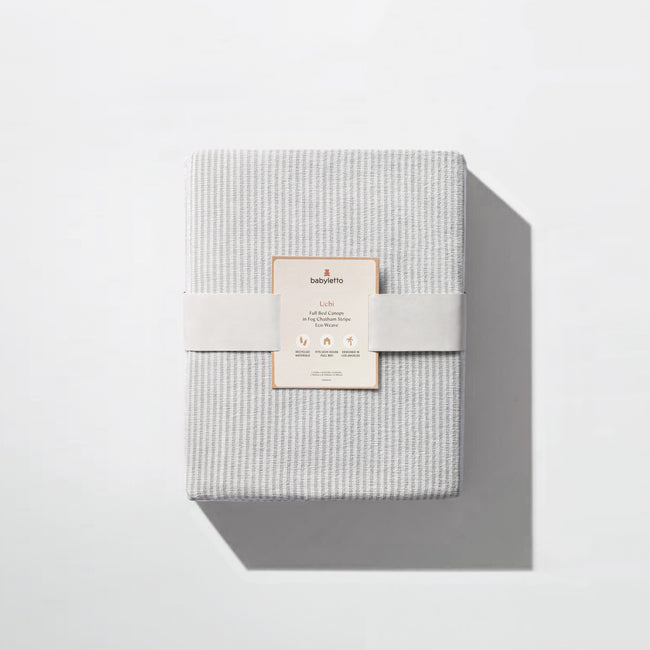 M32859FCS,Babyletto Kids,Uchi Montessori-Inspired House Full Bed Canopy in Fog Chatham Stripe Eco-Weave