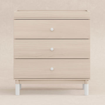 M12923NXW,Babyletto,Gelato 3-Drawer Changer Dresser  White Feet w/Removable Changing Tray in Washed Natural