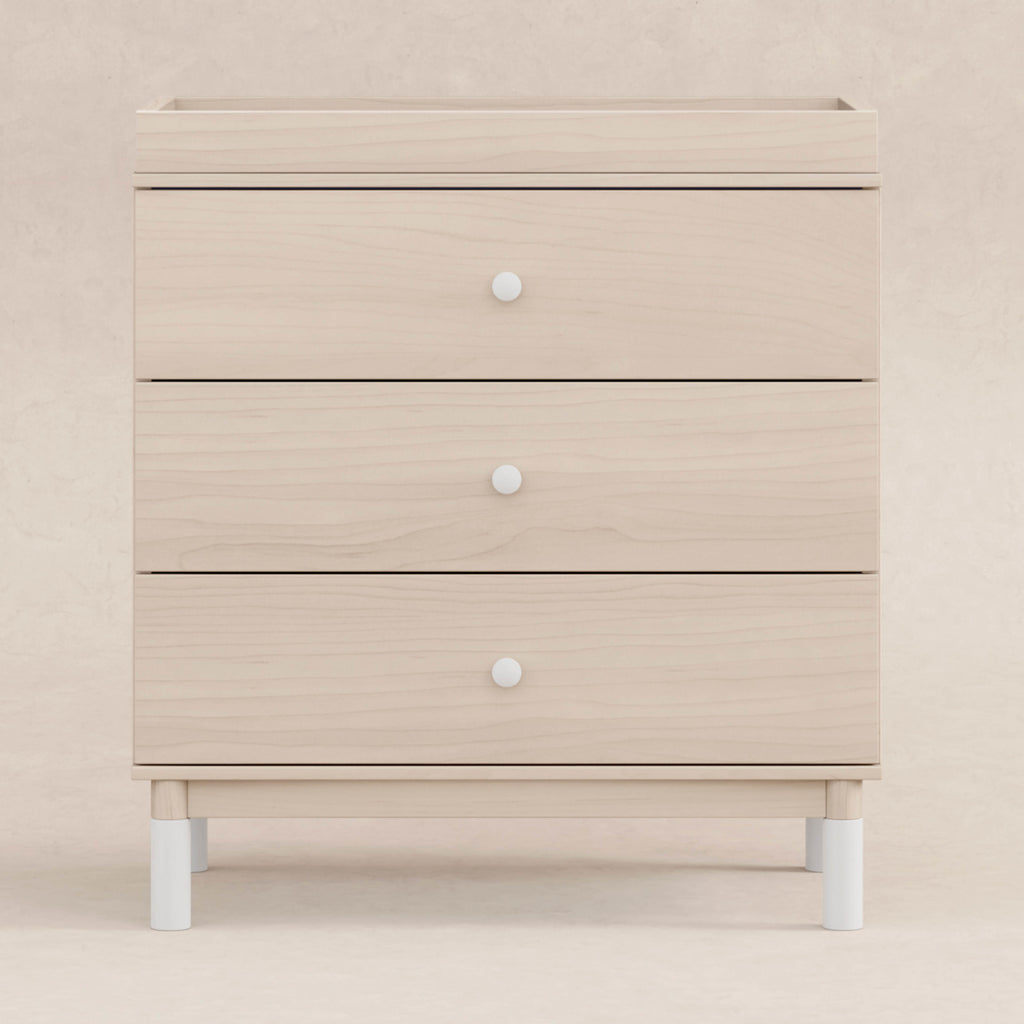 M12923NXW,Babyletto,Gelato 3-Drawer Changer Dresser  White Feet w/Removable Changing Tray in Washed Natural