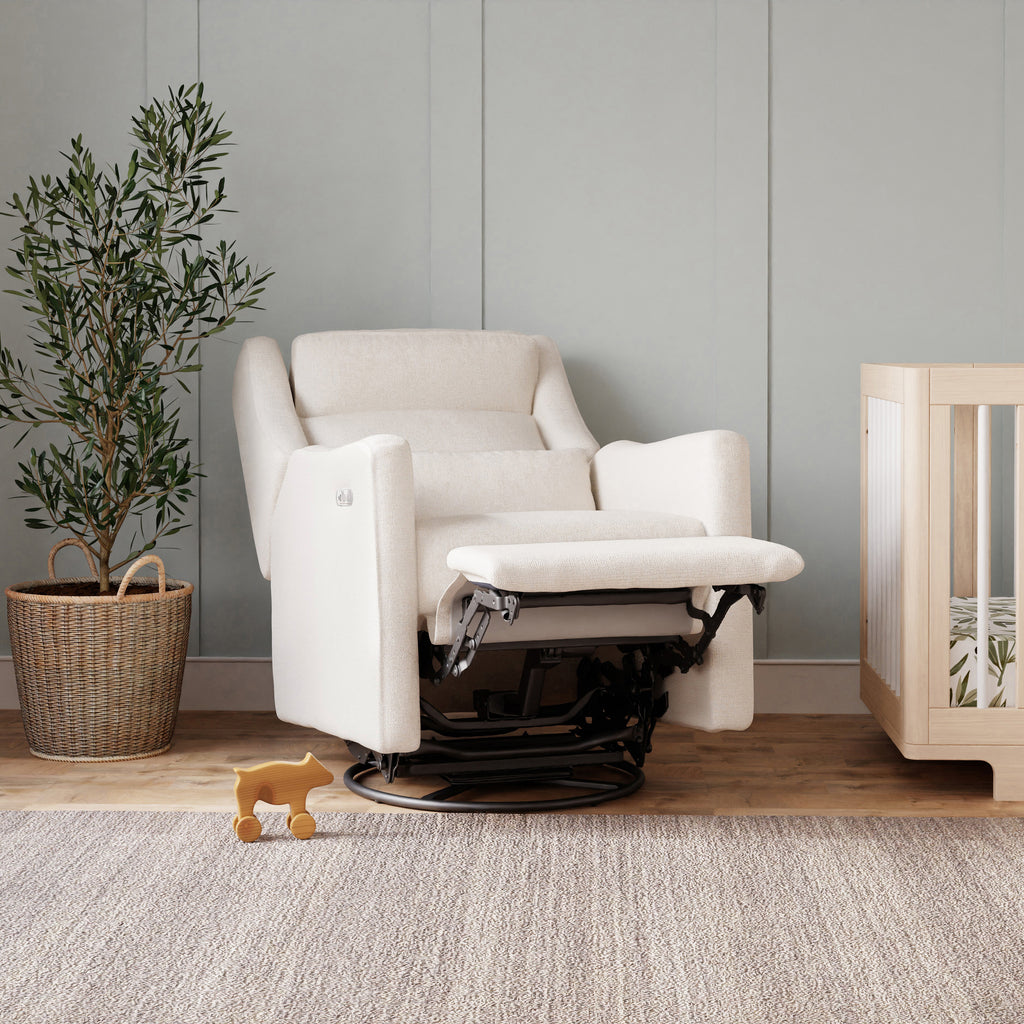 M11286PCMEW,Babyletto,Kiwi Plus Power Glider Recliner w/ Power Headrest in Performance Cream Eco-Weave