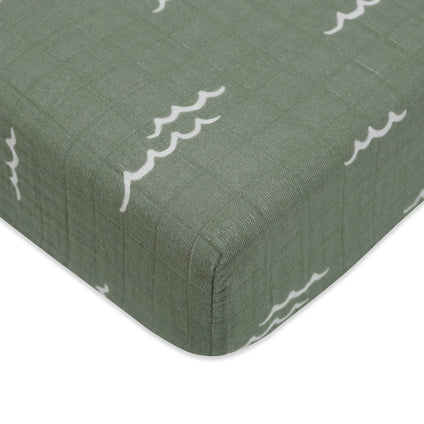 T27135,Babyletto,Ocean Waves Muslin Crib Sheet in GOTS Certified Organic Cotton