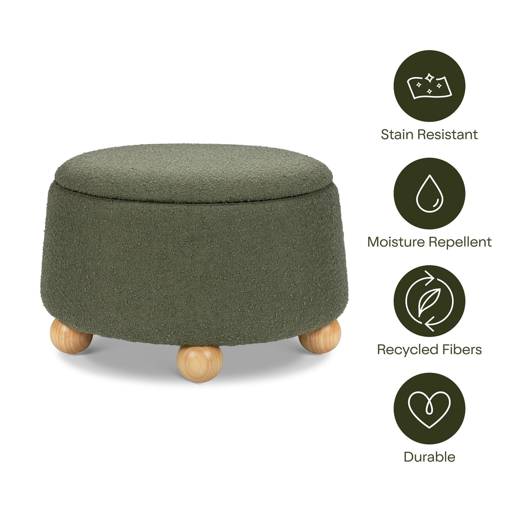 M30985POBHF,Namesake,Tuffet Storage Ottoman in Performance Olive Boucle w/Honey Ball Feet