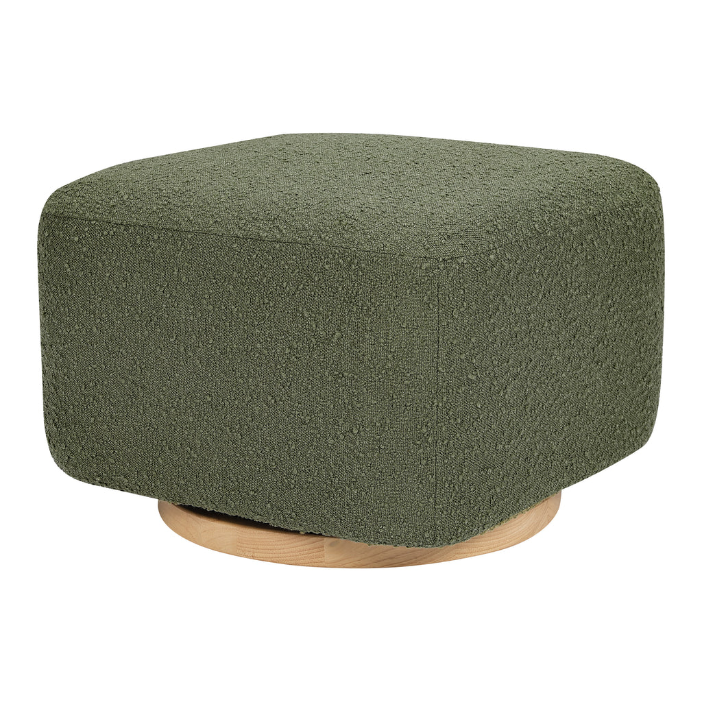 M26385OBLB,Babyletto,Kiwi Gliding Ottoman in Olive Boucle w/ Light Wood Base