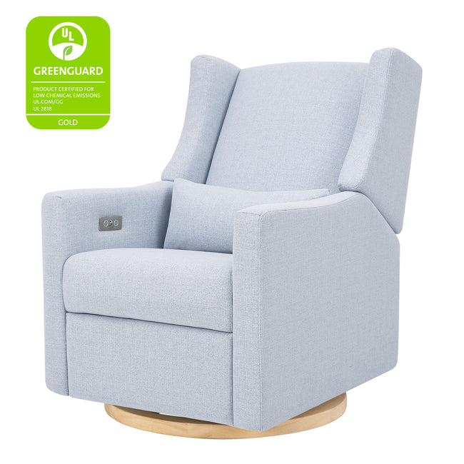 M11288PCETLB,Babyletto,Kiwi Glider Recliner w/ Electronic Control and USB in Performance Blue Chambray Eco-Twill/Light Wood