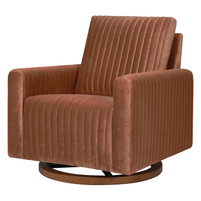 M26687RTVDB,Babyletto,Poe Channeled Swivel Glider in Rust Velvet with Dark Wood Base