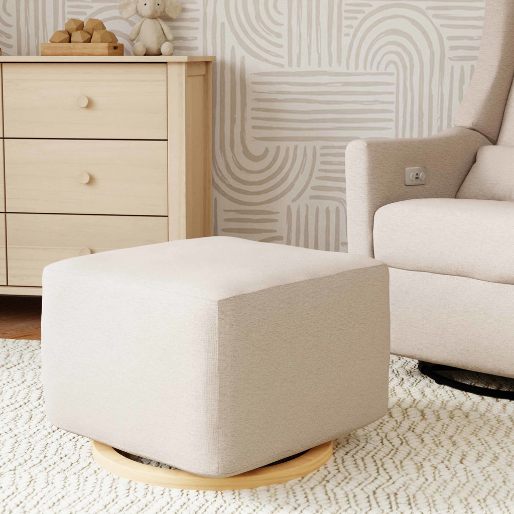 M26385PBEWLB,Babyletto,Kiwi Gliding Ottoman in Performance Beach Eco-Weave w/ Light Wood Base