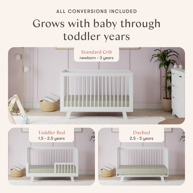 M4201W,Babyletto,Hudson 3-in-1 Convertible Crib w/Toddler Bed Conversion Kit in White Finish