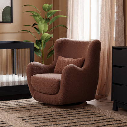 M24187RTRGB,Nursery Works,Solstice Swivel Glider in Rouge Teddy Loop w/Rouge Wood Base