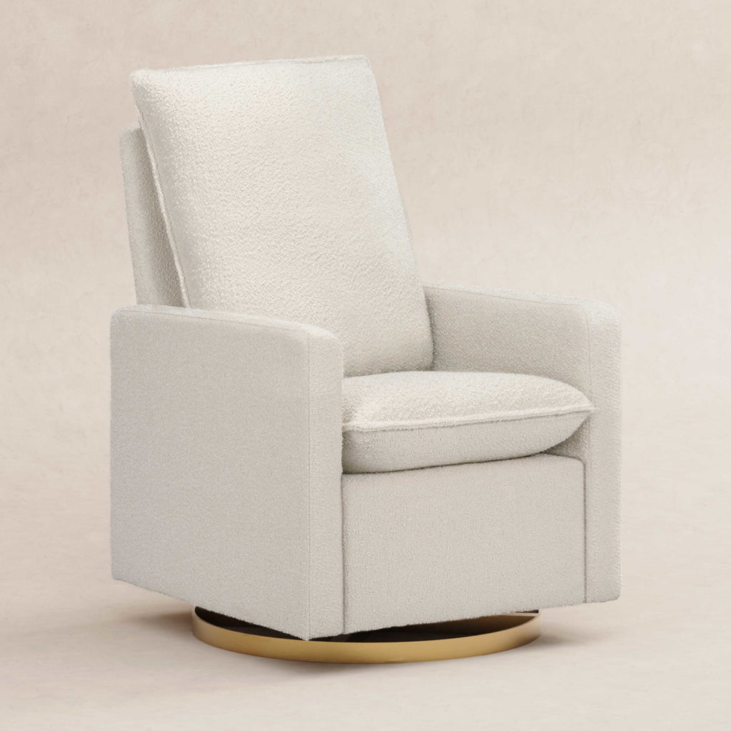 M20987WBG,Babyletto,Cali Pillowback Swivel Glider in Ivory Boucle w/ Gold Base