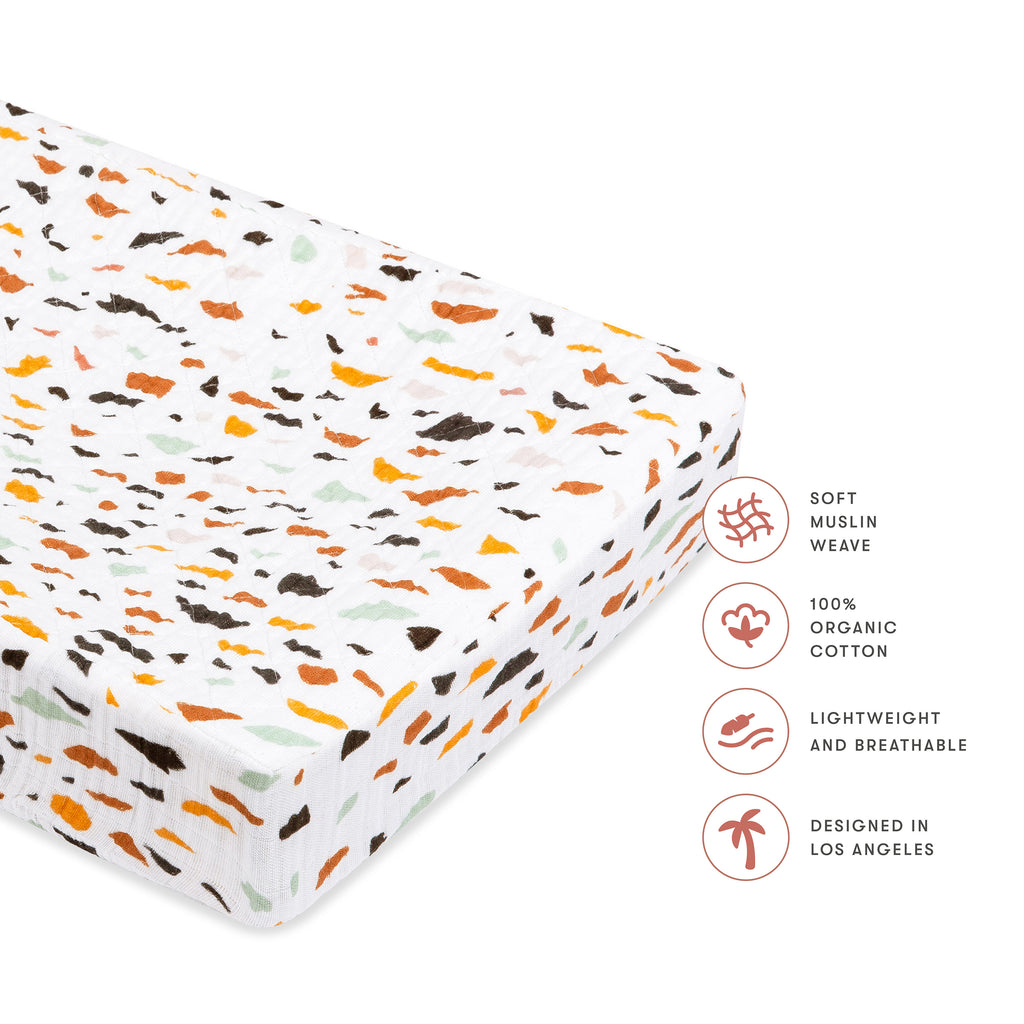 T29137,Babyletto,Terrazzo Quilted Muslin Changing Pad Cover in GOTS Certified Organic Cotton