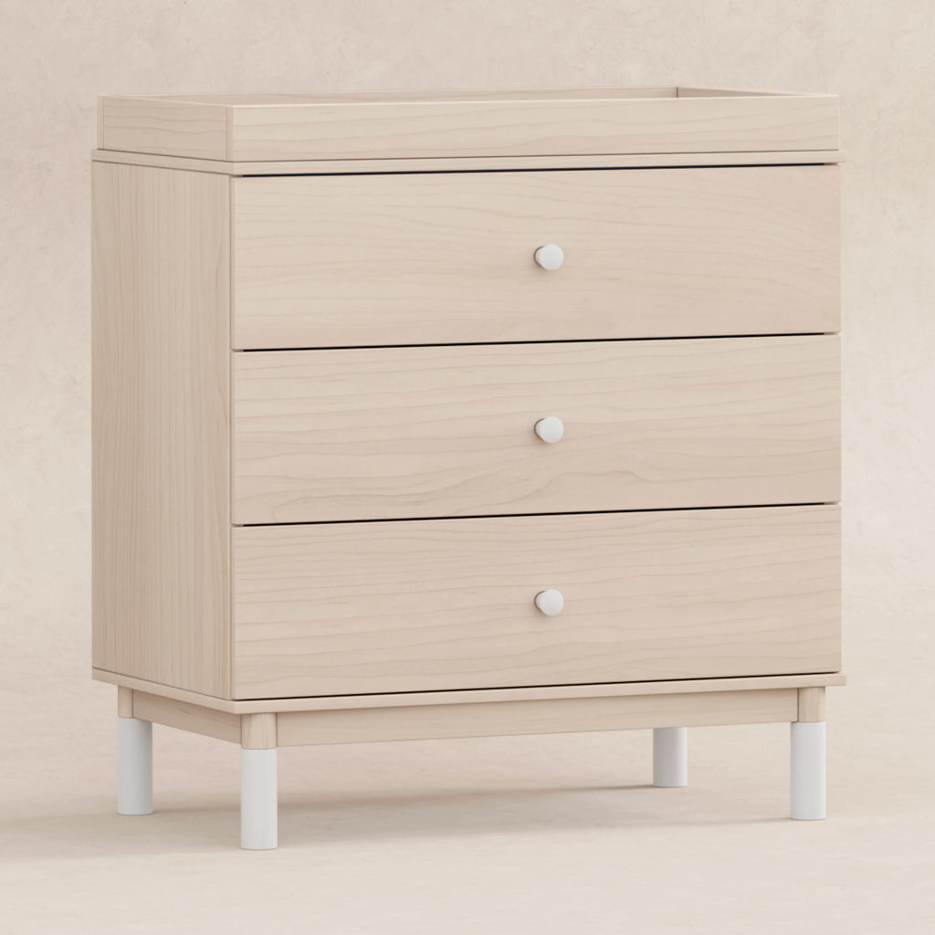 M12923NXW,Babyletto,Gelato 3-Drawer Changer Dresser  White Feet w/Removable Changing Tray in Washed Natural