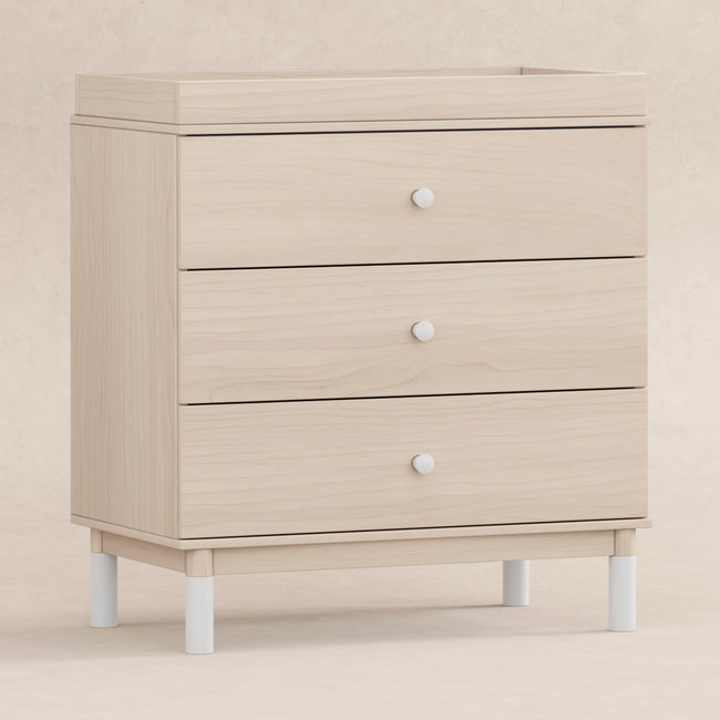 M12923NXW,Babyletto,Gelato 3-Drawer Changer Dresser  White Feet w/Removable Changing Tray in Washed Natural