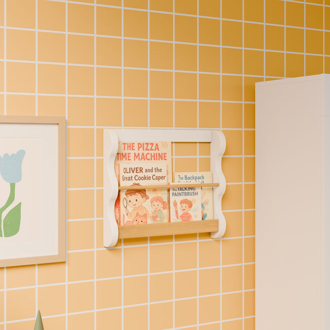 M31130WHY,Babyletto Kids,Lido Wave Book Rack in White and Honey