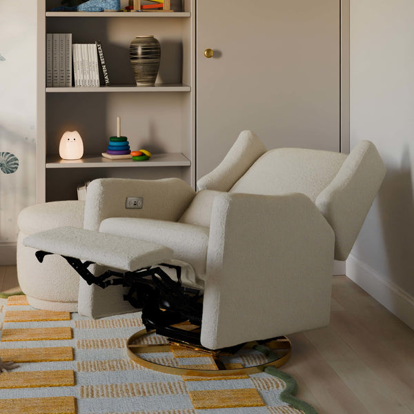 M11288WBG,Babyletto,Kiwi Glider Recliner w/ Electronic Control and USB in Ivory Boucle w/Gold Base