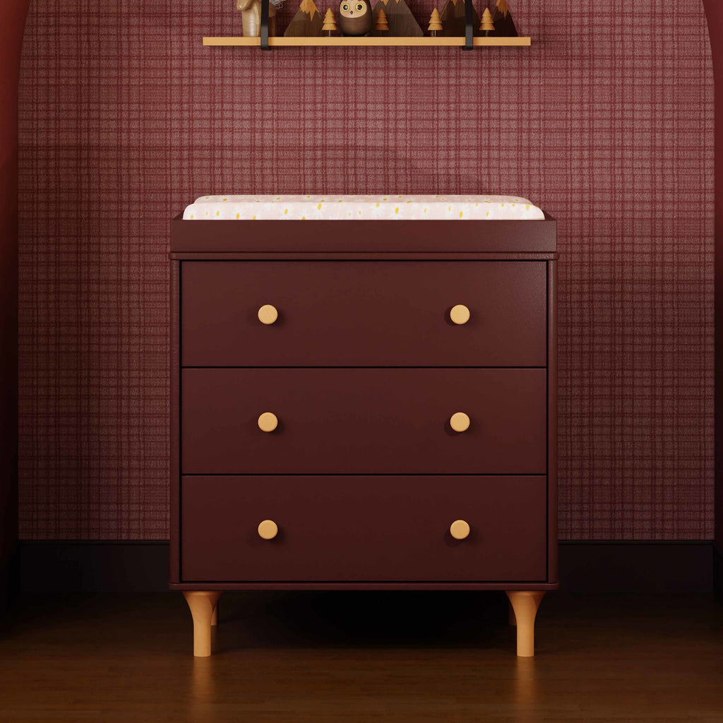 M9023CRN,Babyletto,Lolly 3-Drawer Changer Dresser w/Removable Changing Tray in Crimson/Natural