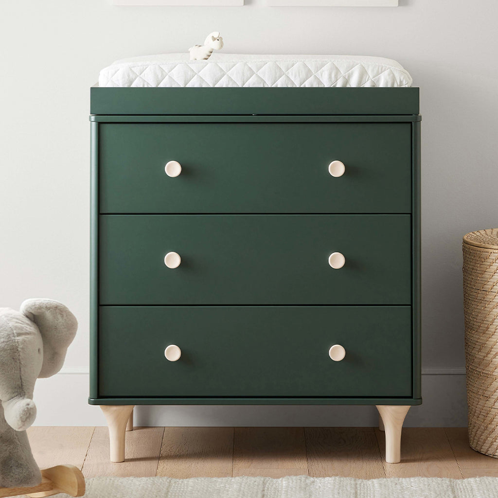 M9023FRGRNX,Babyletto,Lolly 3-Drawer Changer Dresser w/Removable Tray  Forest Green/Washed Natural