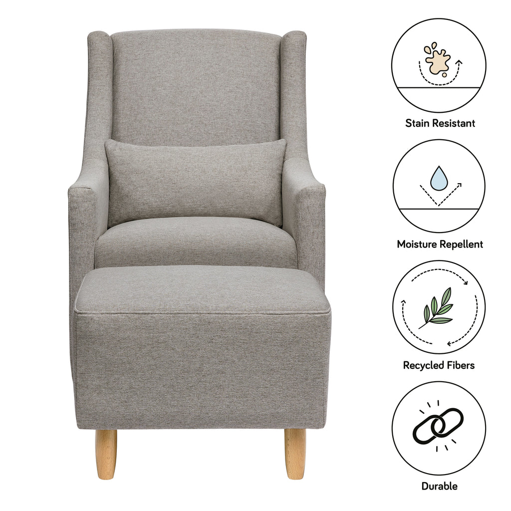 M11287PGEW,Babyletto,Toco Swivel Glider and Ottoman in Performance Grey Eco-Weave w/Natural Feet