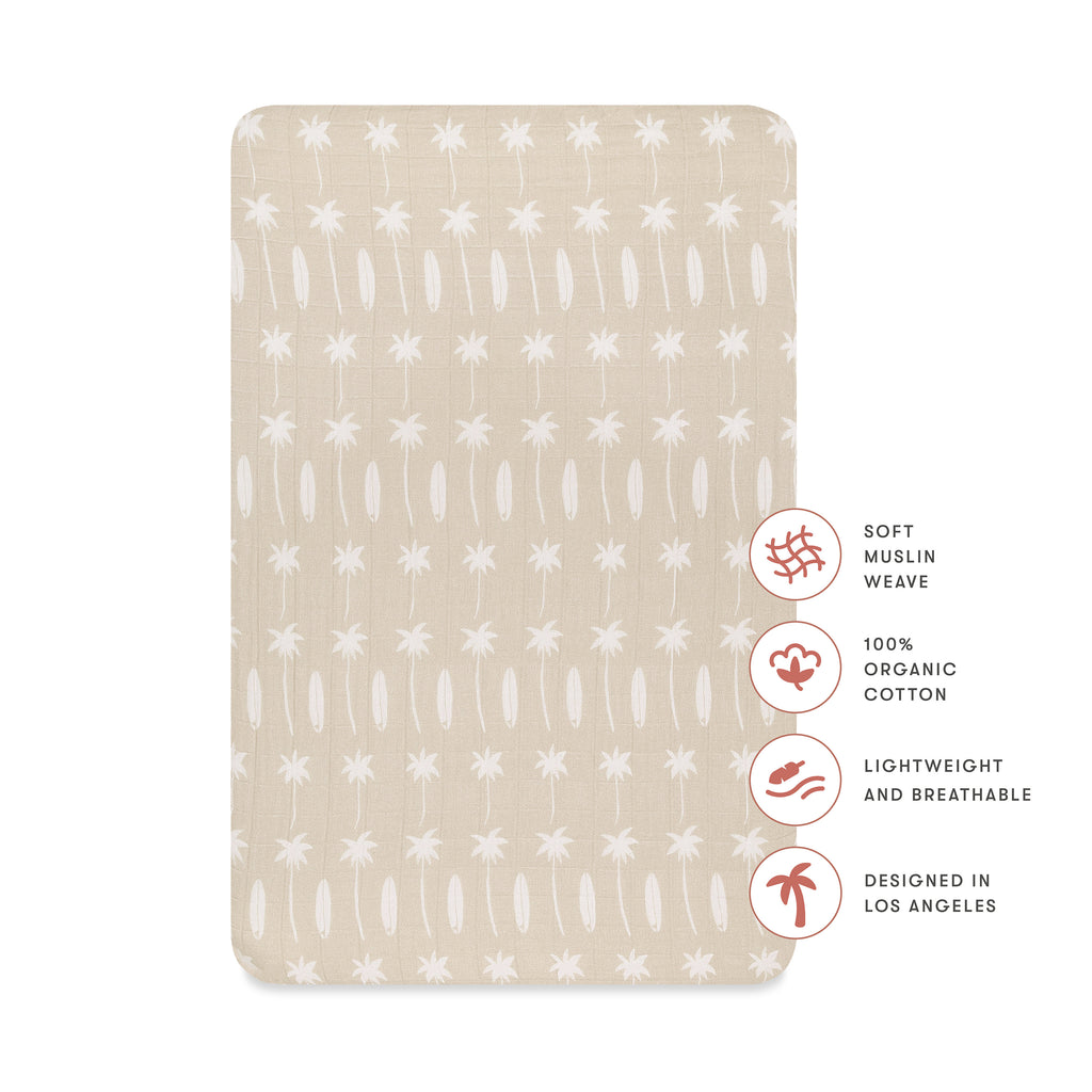 T27034,Babyletto,Beach Bum Muslin All-Stages Bassinet Sheet in GOTS Certified Organic Cotton