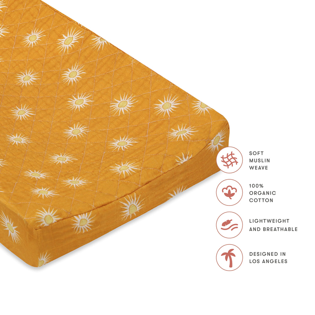 T26937,Golden Hour Quilted Muslin Changing Pad Cover in GOTS Certified Organic Cotton