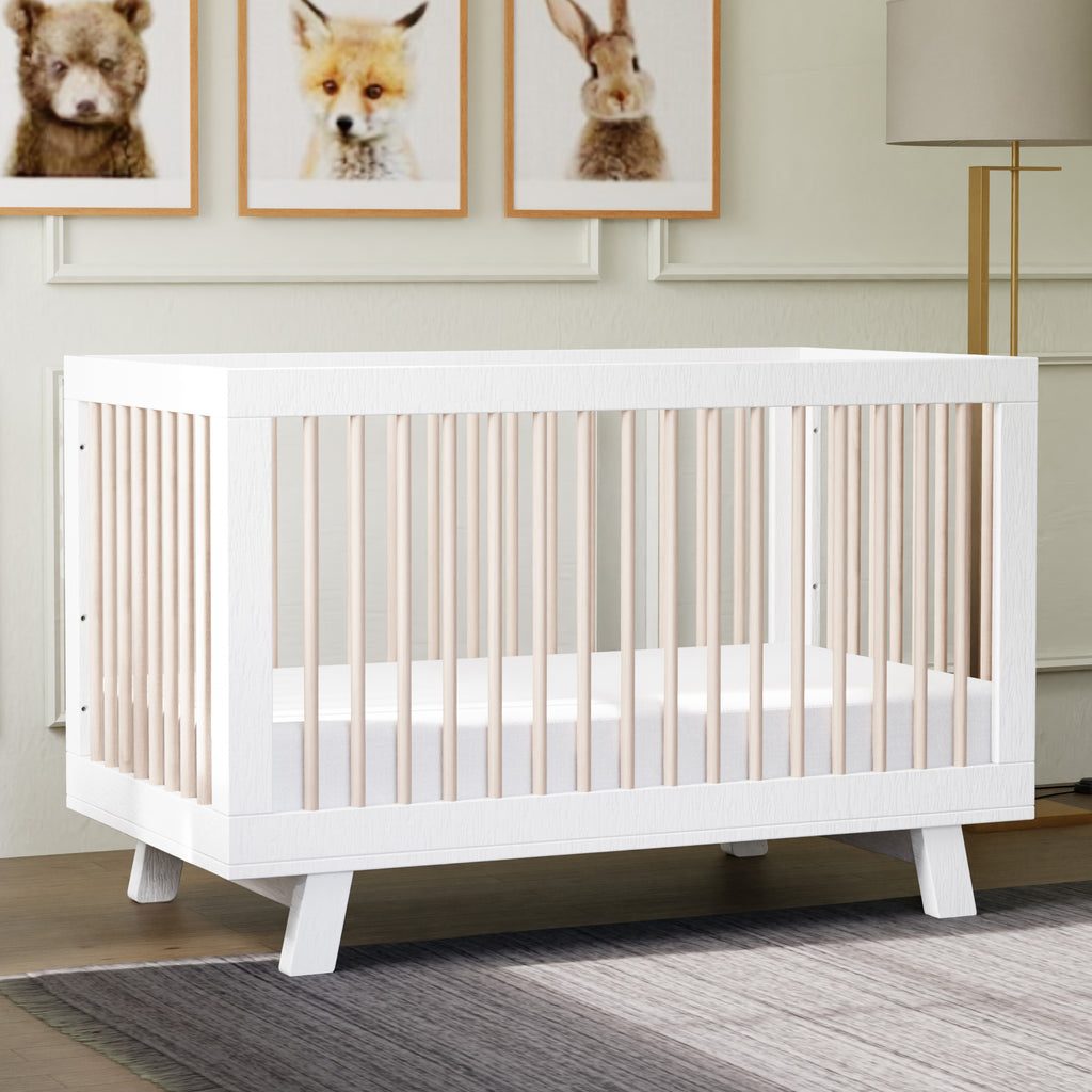 M4201WNX,Babyletto,Hudson 3-in-1 Convertible Crib w/ToddlerBedConversionKit in White/Washed Natural