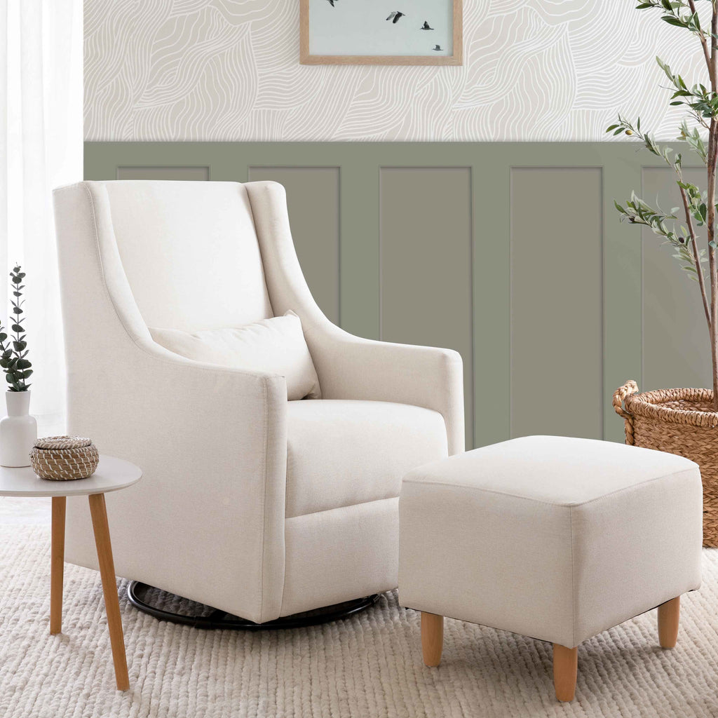 M11287PCMEW,Babyletto,Toco Swivel Glider and Ottoman in Performance Cream Eco-Weave w/Natural Feet