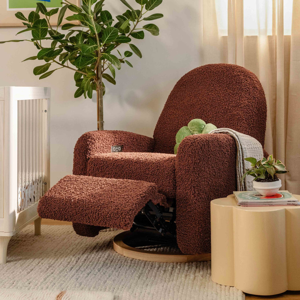 M23188RTLB,Babyletto,Nami Glider Recliner w/ Electronic Control and USB in Rouge Teddy Loop with Light Wood Base