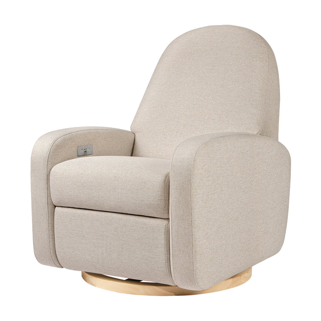 M23188PBEWLB,Babyletto,Nami Glider Recliner w/ Electronic Control and USB in Performance Beach Eco-Weave w/ Light Wood Base