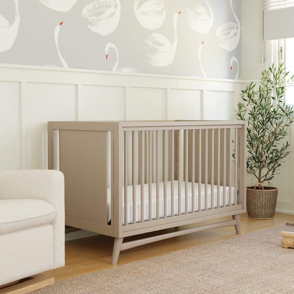 M15401TPE,Babyletto,Peggy Mid-Century 3-in-1 Convertible Crib w/Toddler Bed Conversion Kit in Taupe