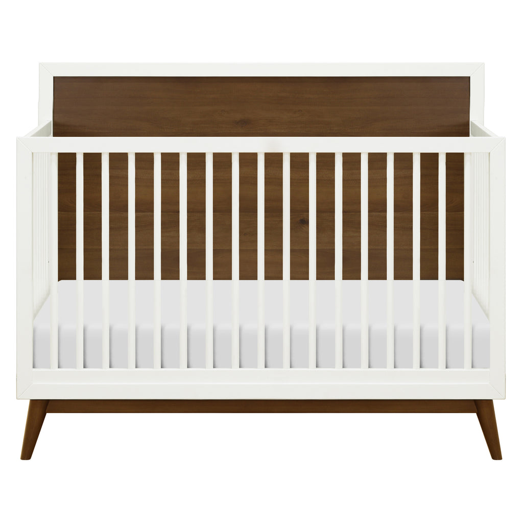 M15901RWNL,Babyletto,Palma Mid-Century 4-in-1 Convertible Crib w/ToddlerBedConversion in WarmWhite/Natural Walnut