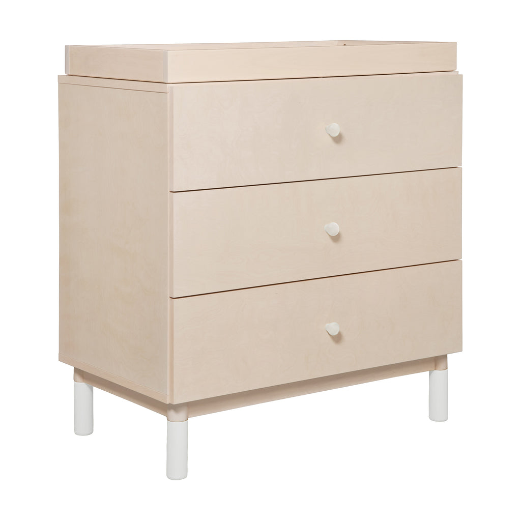 M12923NXW,Babyletto,Gelato 3-Drawer Changer Dresser  White Feet w/Removable Changing Tray in Washed Natural