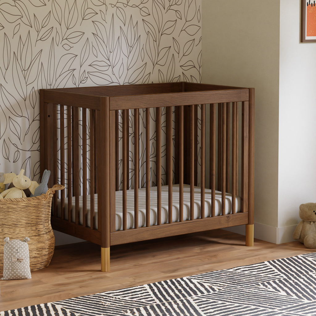 M12998NLGLD,Babyletto,Gelato 4-in-1 Convertible Mini Crib and Twin bed in Natural Walnut Finish with Gold Feet