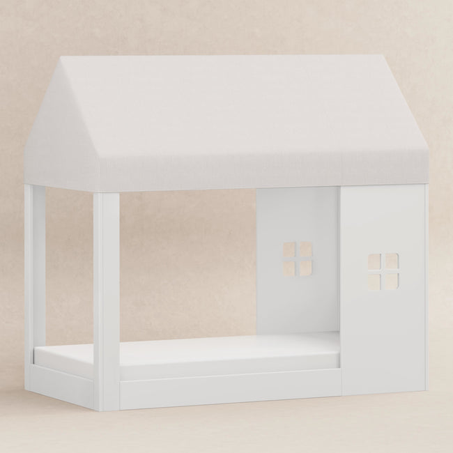 M32830FCS,Babyletto Kids,Uchi Montessori-Inspired House Twin Bed Canopy in Fog Chatham Stripe Performance Eco-Weave