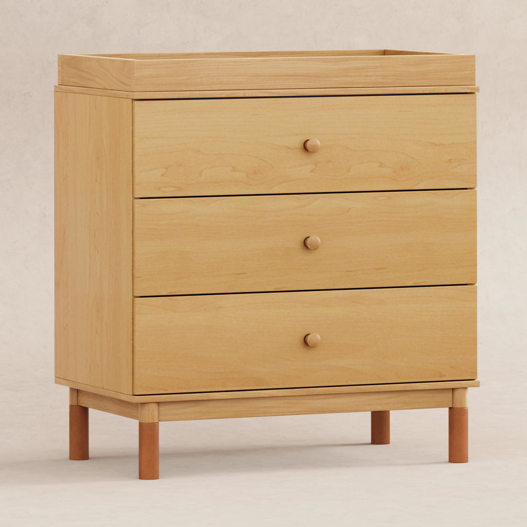 M12923HYVTL,Gelato 3-Drawer Changer Dresser  leather feet w/Removable Changing Tray in Honey