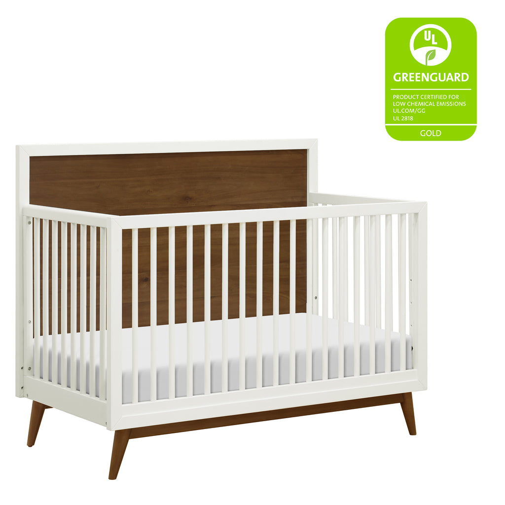 M15901RWNL,Babyletto,Palma Mid-Century 4-in-1 Convertible Crib w/ToddlerBedConversion in WarmWhite/Natural Walnut