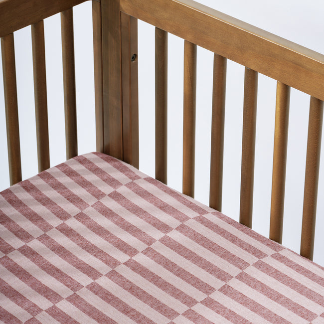 T30433,Babyletto,Maroon Stripe Muslin All-Stages Midi Crib Sheet in GOTS Certified Organic Cotton
