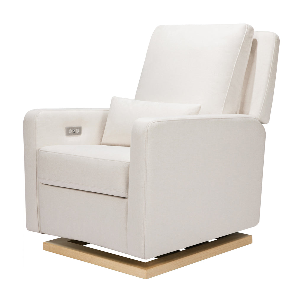 M23085PCMEWLB,Babyletto,Sigi Glider Recliner w/ Electronic Control and USB in Performance Cream Eco-Weave w/Light wood base