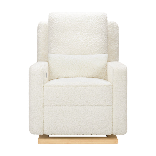 M23085CMSGLB,Babyletto,Sigi Glider Recliner w/ Electronic Control and USB in Cream Shearling w/Light Wood Base