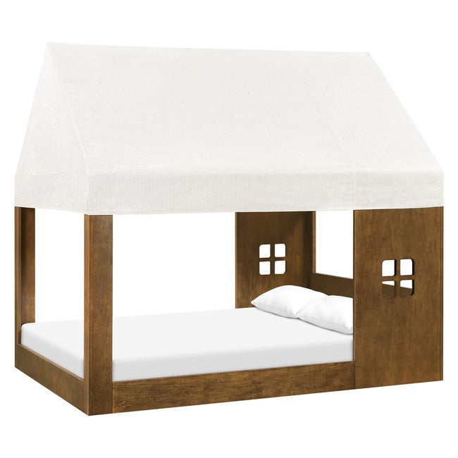 M32859FCS,Babyletto Kids,Uchi Montessori-Inspired House Full Bed Canopy in Fog Chatham Stripe Performance Eco-Weave