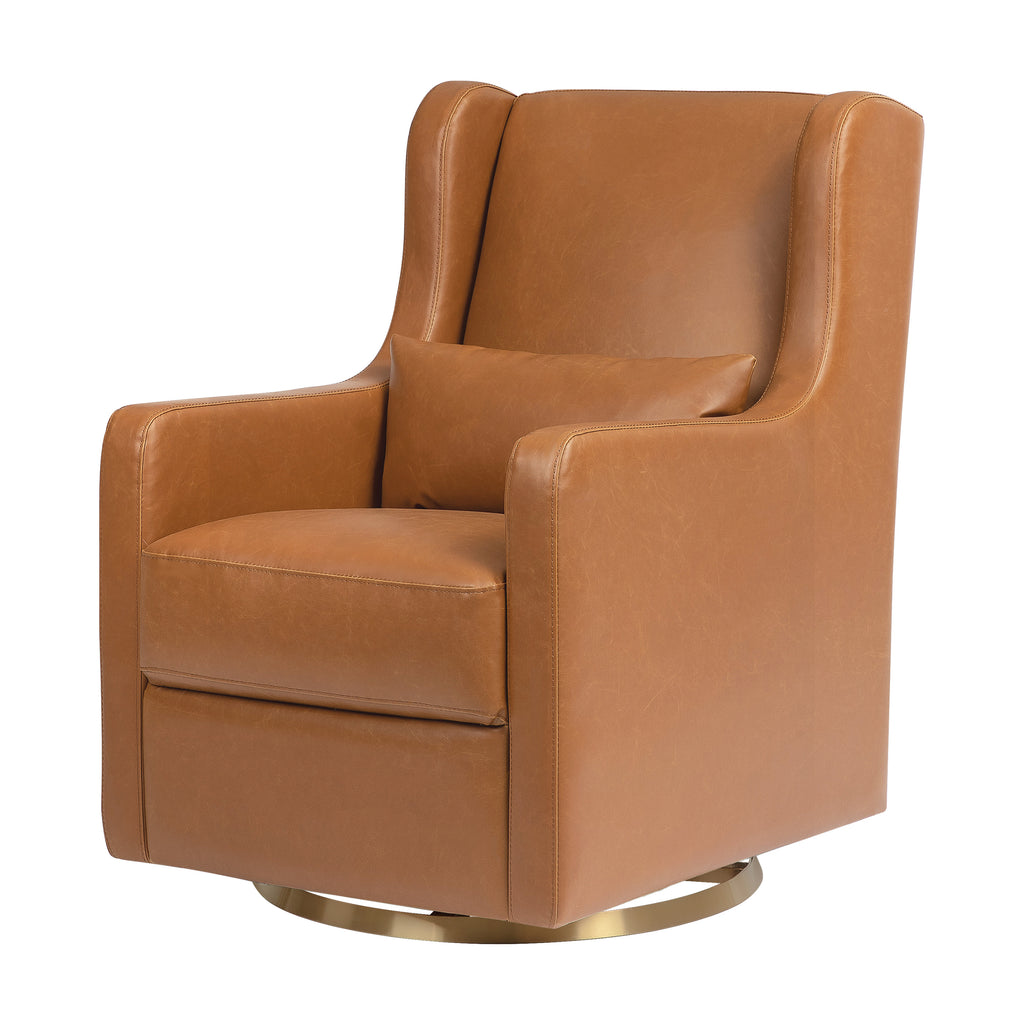 M22187TANG,Wally Swivel Glider in Tan Vegan Leather w/Gold Base