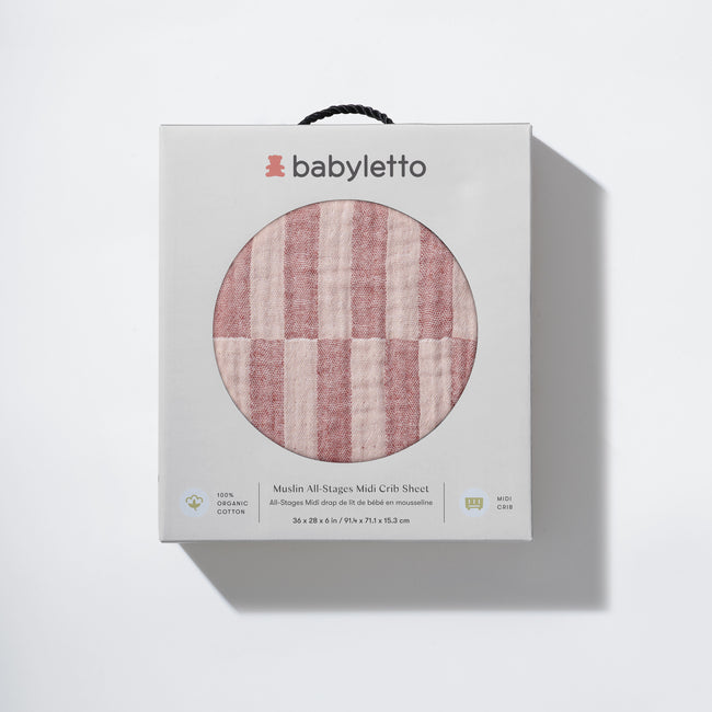 T30433,Babyletto,Maroon Stripe Muslin All-Stages Midi Crib Sheet in GOTS Certified Organic Cotton
