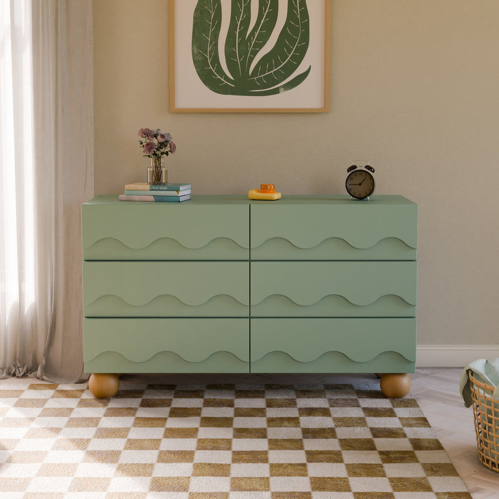 M31116LSHY,Babyletto Kids,Lido Wave 6-Drawer Assembled Dresser in Light Sage and Honey