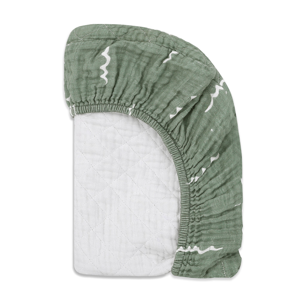 T27137,Ocean Waves Quilted Muslin Changing Pad Cover in GOTS Certified Organic Cotton