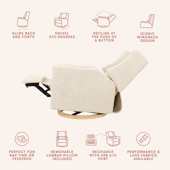 M11288ATLB,Babyletto,Kiwi Glider Recliner w/ Electronic Control and USB in Almond Teddy Loop w/ Light Wood Base