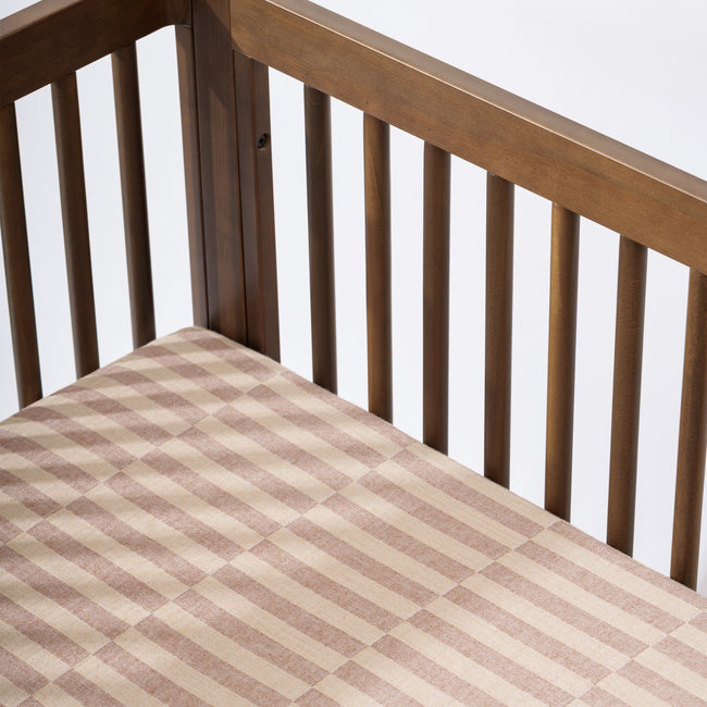 T30633,Babyletto,Cocoa Stripe Muslin All-Stages Midi Crib Sheet in GOTS Certified Organic Cotton