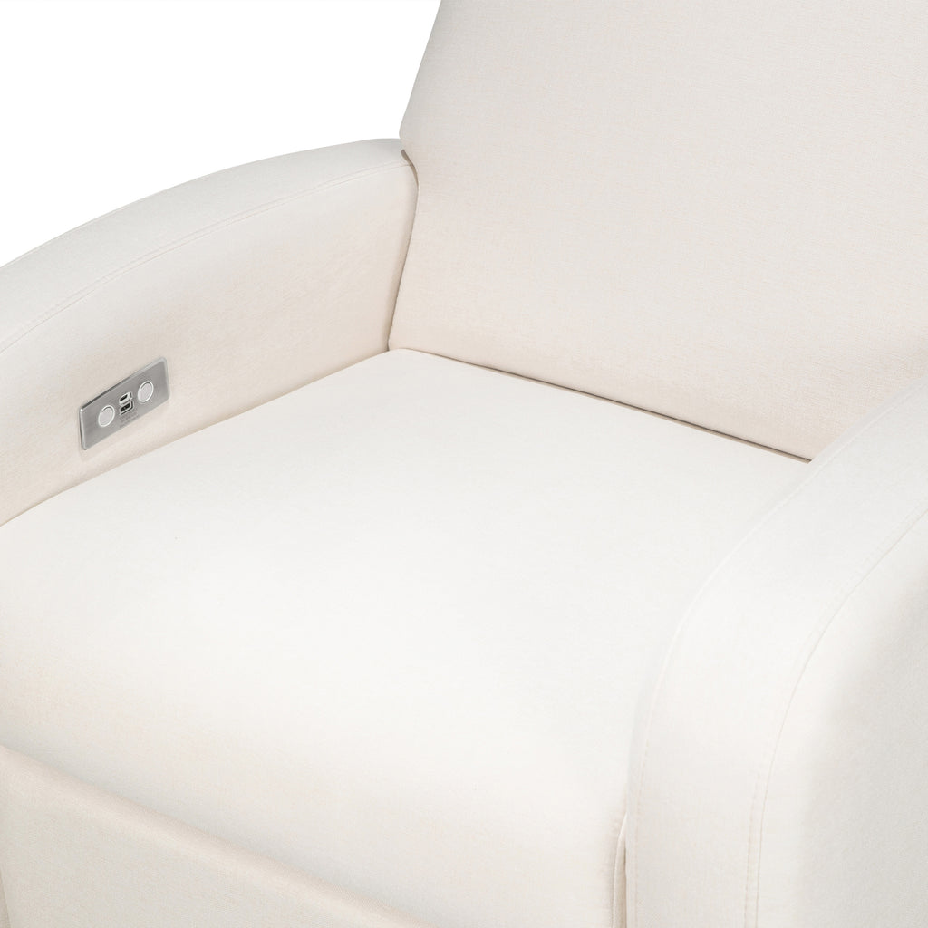 M23188PCMEWLB,Nami Glider Recliner w/ Electronic Control and USB in Performance Cream Eco-Weave w/Light wood base