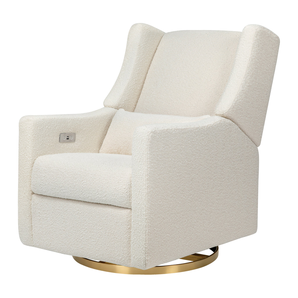 M11288WBG,Kiwi Glider Recliner w/ Electronic Control and USB in Ivory Boucle w/Gold Base